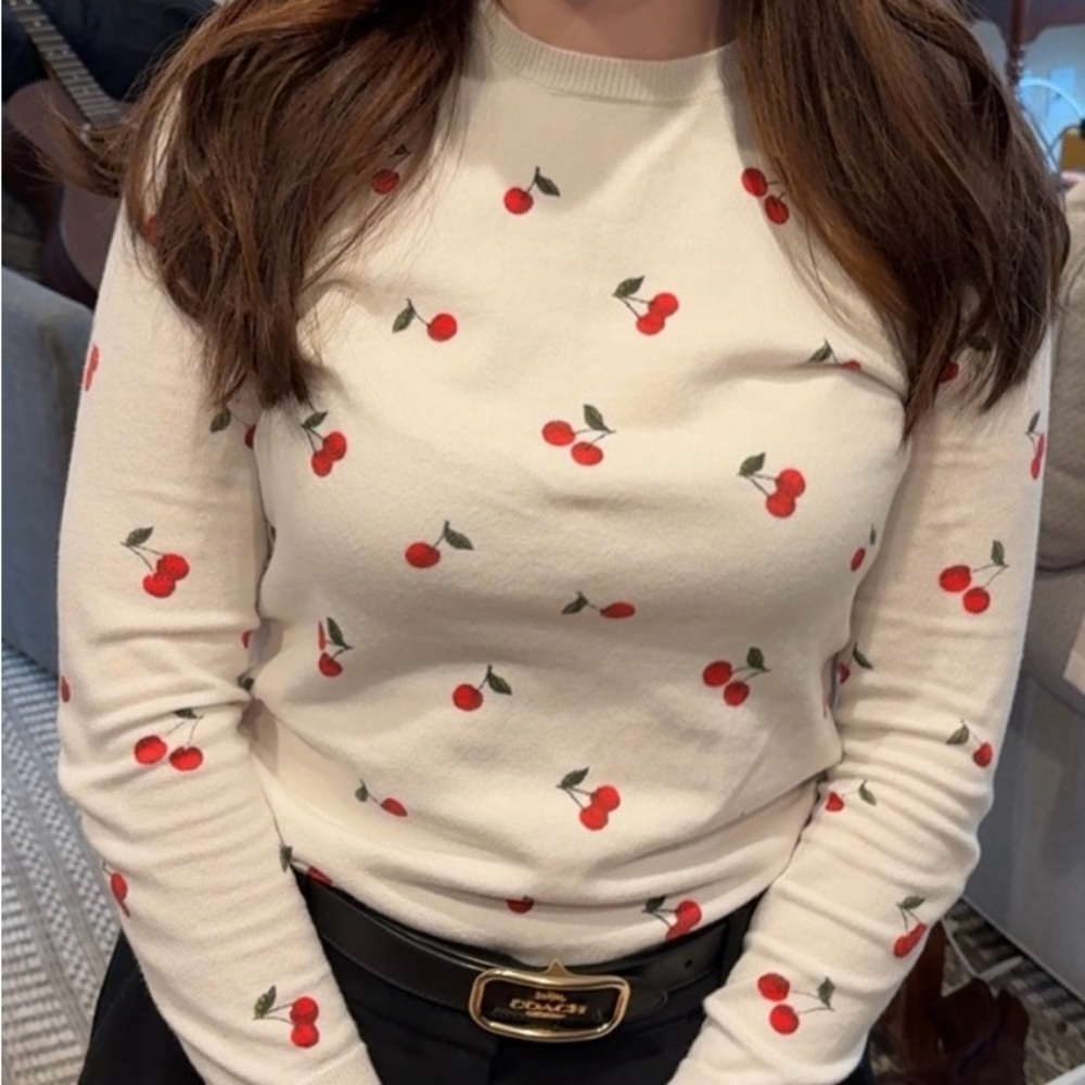 Cherry Print White Sweater